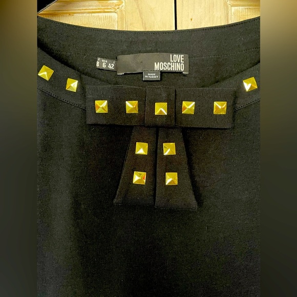 Love Moschino T-Shirt Dress Sz 6 ‘Punk Cake" Black Graphic Gold Studs Goth-nwt - Picture 7 of 9